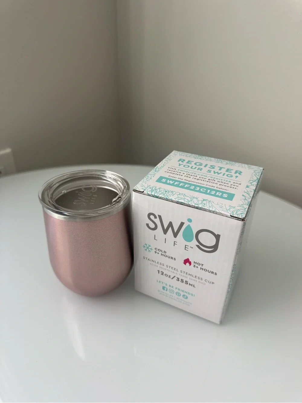 Swig Life Stainless Steel Tumbler - Rose Gold/Pink Hot Cold 12 oz 355 mL Mug